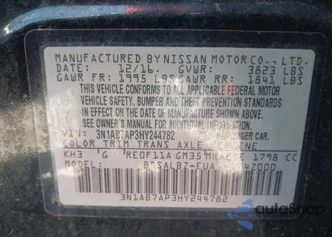 2017 Nissan Sentra S from USA, damaged, VIN 3N1AB7AP3HY244782
